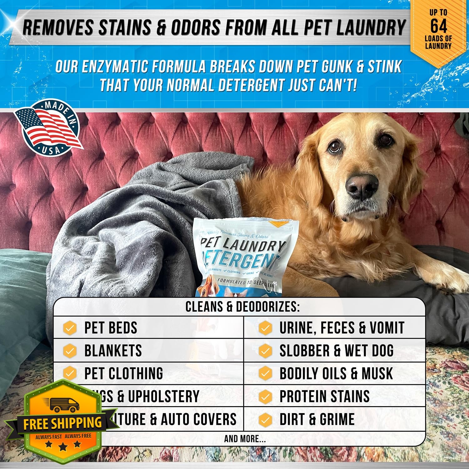 ACTIVE Pet Laundry Detergent Enzyme Odor Remover 64 Loads