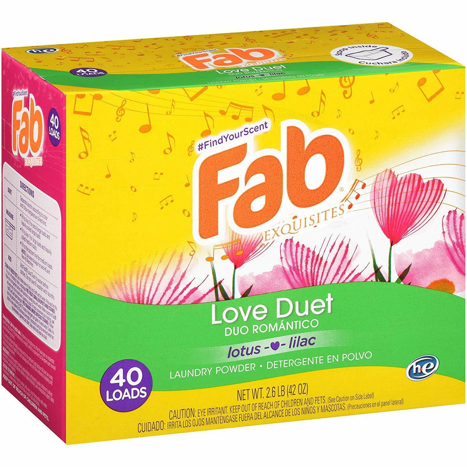 Fab Love Duet Laundry Powder Detergent 40 Loads 2.6lb.