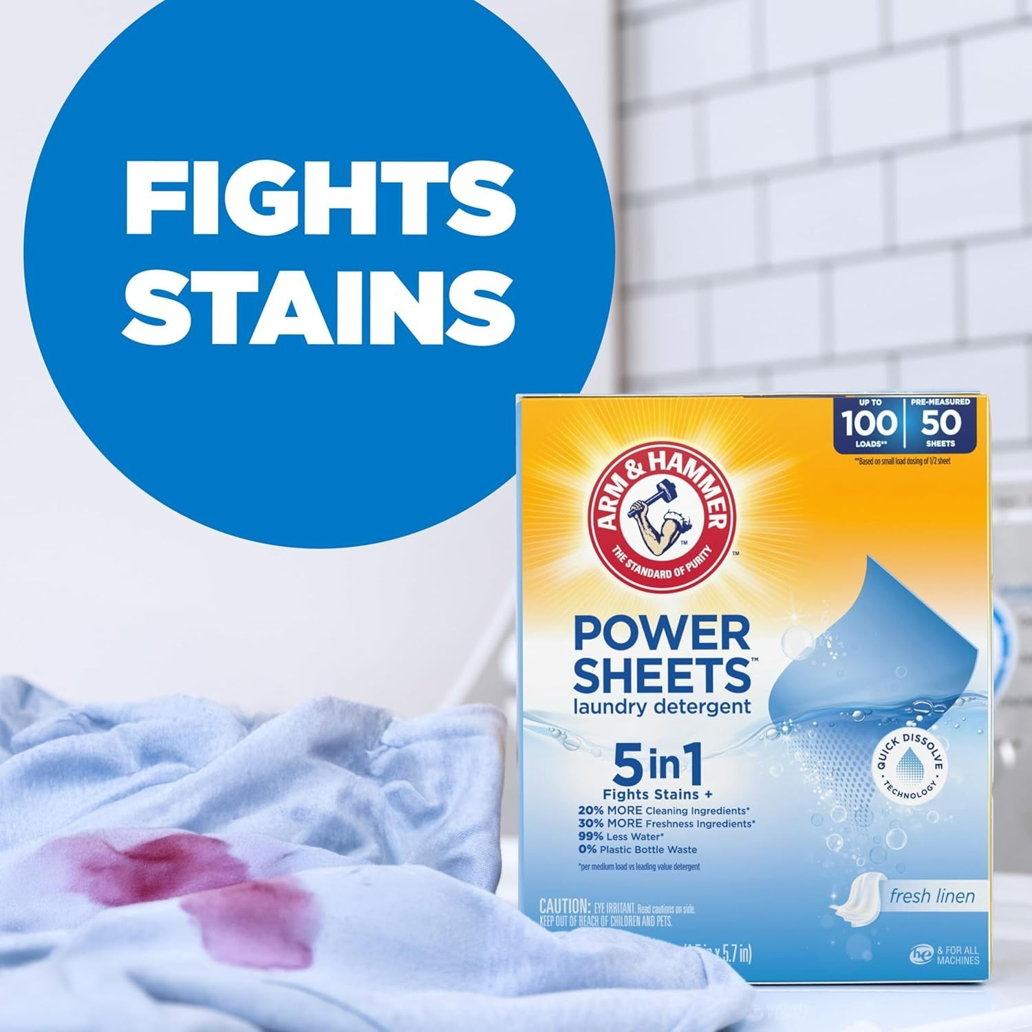 Arm & Hammer Power Sheets Laundry Detergent Fresh Linen 50ct up to 100 Loads