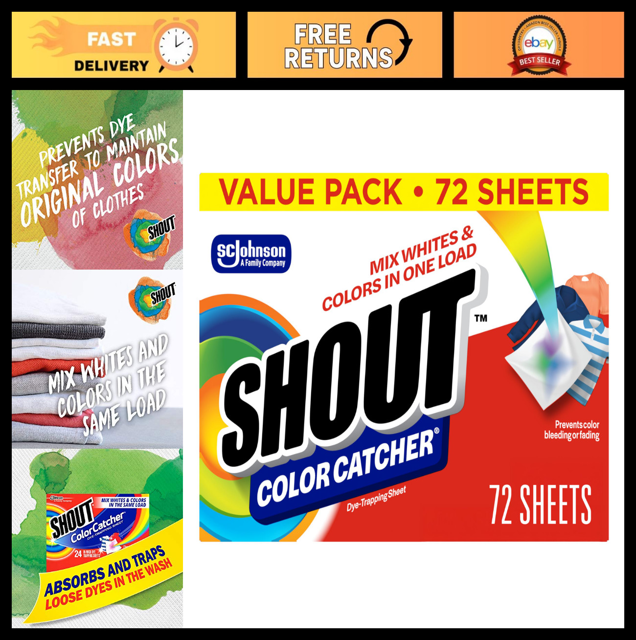 Color Catchers for Laundry – Mixed Washes Safe, Prevent Color Runs, 72 Count
