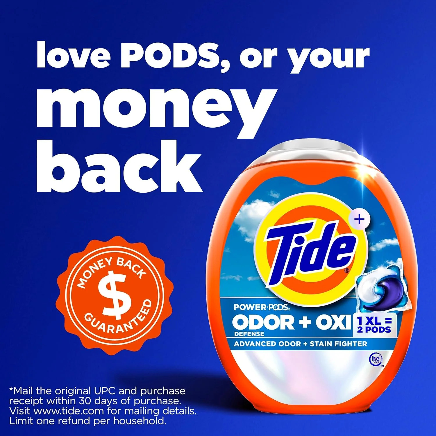 Odor Defense + Oxi Laundry Detergent Pacs, Original Scent, 45 Count, Advanc