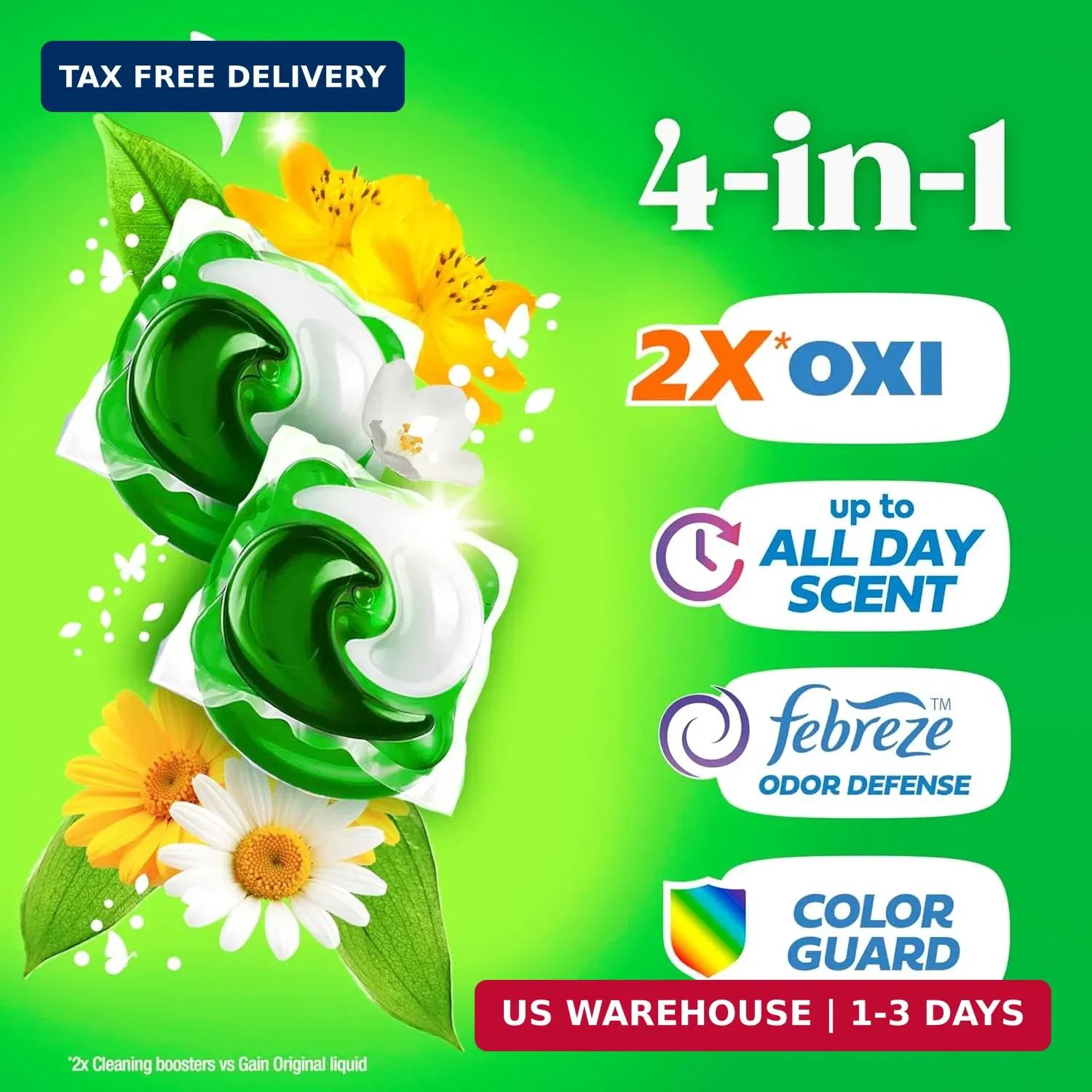 Gain Flings Liquid Washing Detergent Pods, Now with Odor Defense + Color Guard,
