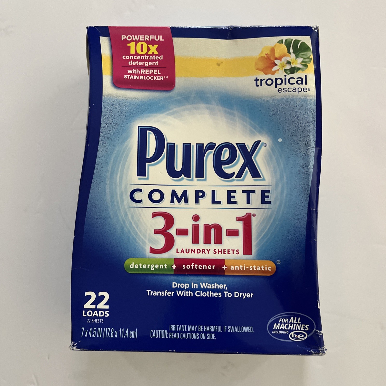 Purex Complete 3-in-1 Laundry Sheets TROPICAL ESCAPE Detergent, 22 Loads Sealed