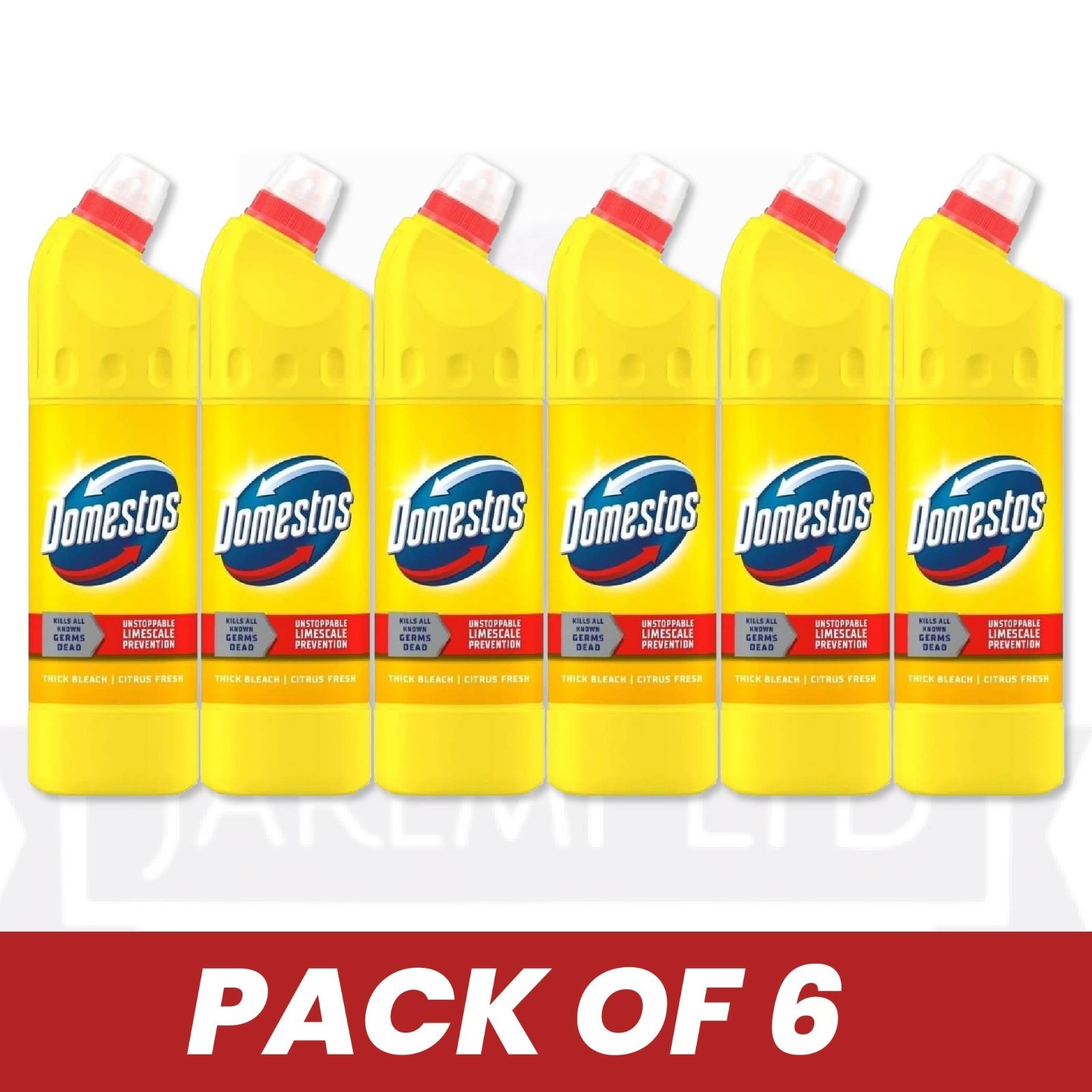 Domestos Citrus Bleach, Powerful Toilet Cleaner, Fresh Scent 750ml – PACK OF 6