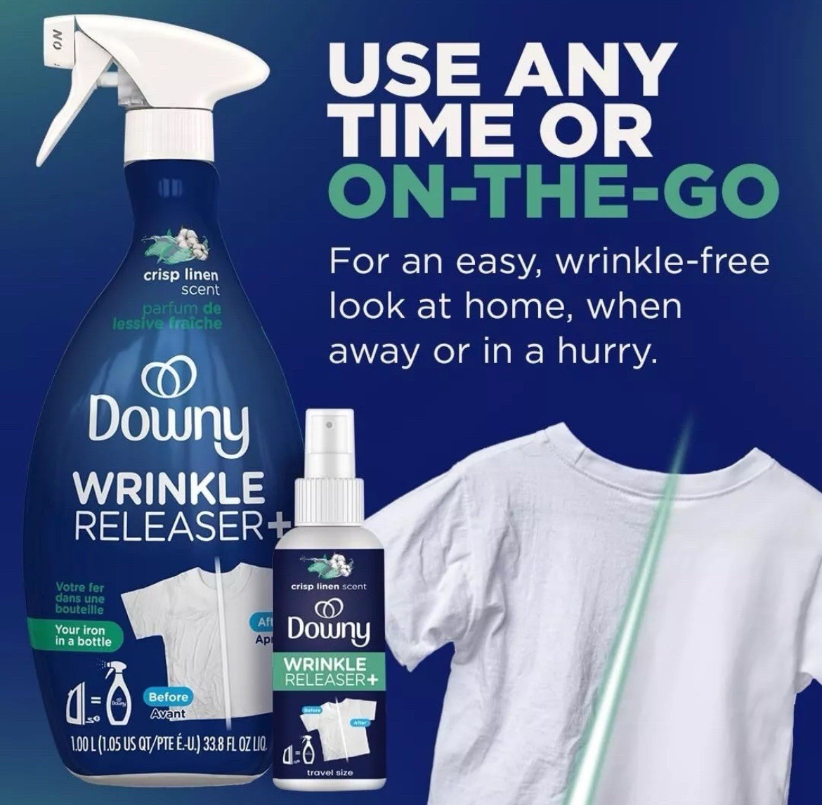 Downy Wrinkle Releaser & Refresher Fabric Spray Fresh Scent, Travel Size, 3oz