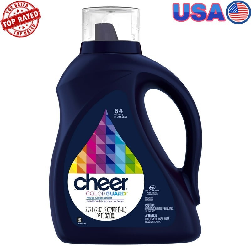 Cheer Liquid Laundry Detergent 64 Loads 92 fl oz Fights Fading & Pilling NEW