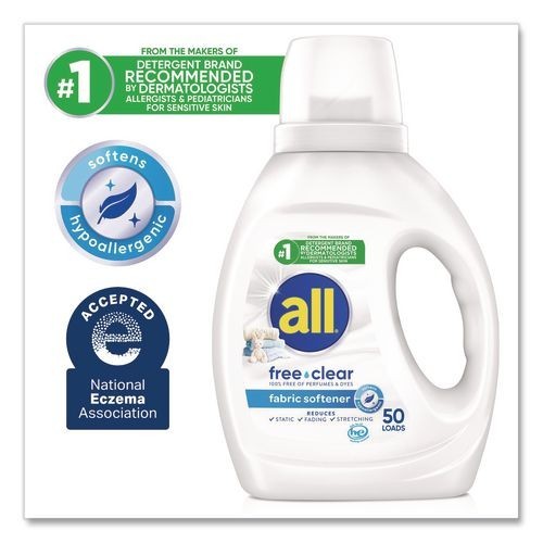 all Free Clear Liquid Fabric Softener, Fragrance-Free, 34 oz Bottle, 6/Carton