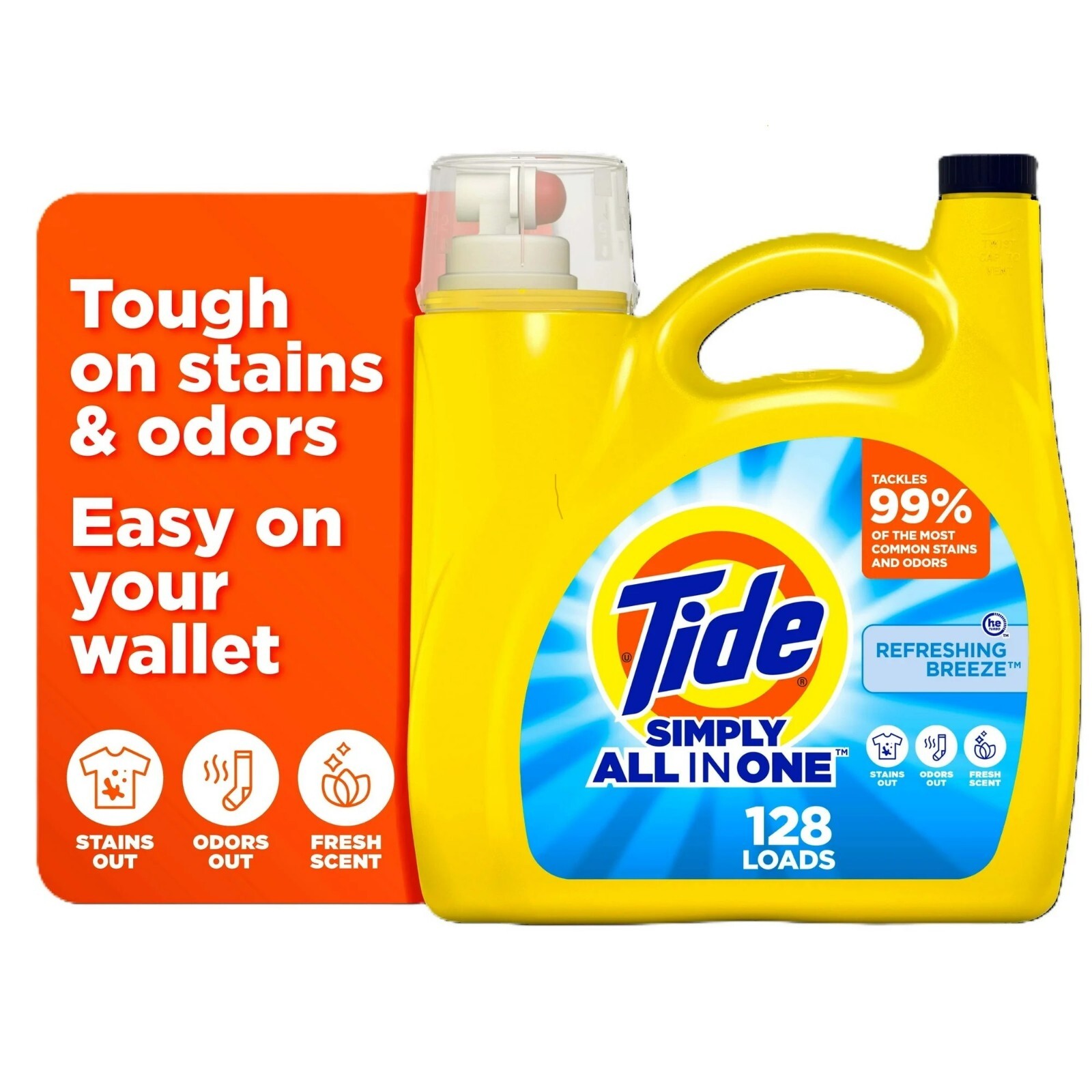 Tide Simply Liquid Laundry Detergent, Refreshing Breeze Scent, 168 fl oz, 128 Lo