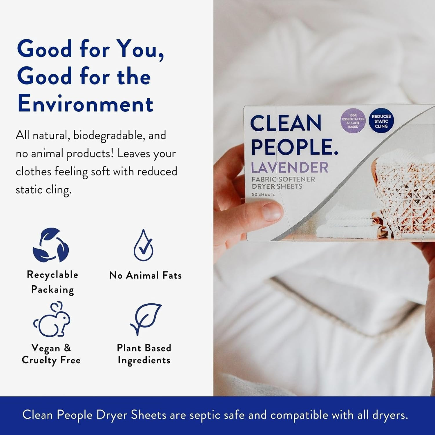 The Clean People Fabric Softener Sheets – Dryer Sheets – Softens & Removes Stati
