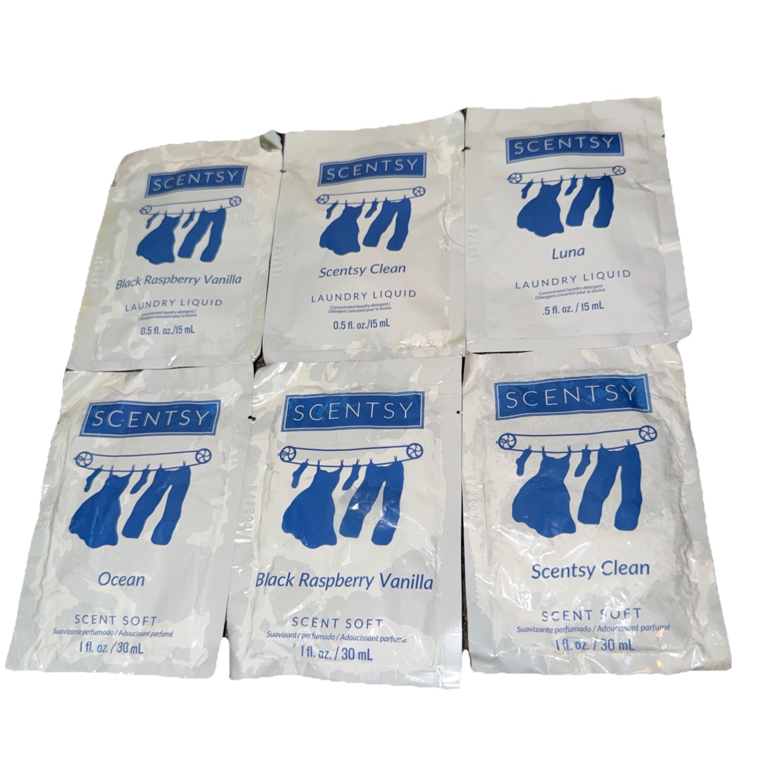 Scentsy fabric softener & Laundry Liquid 6 packets Luna Ocean