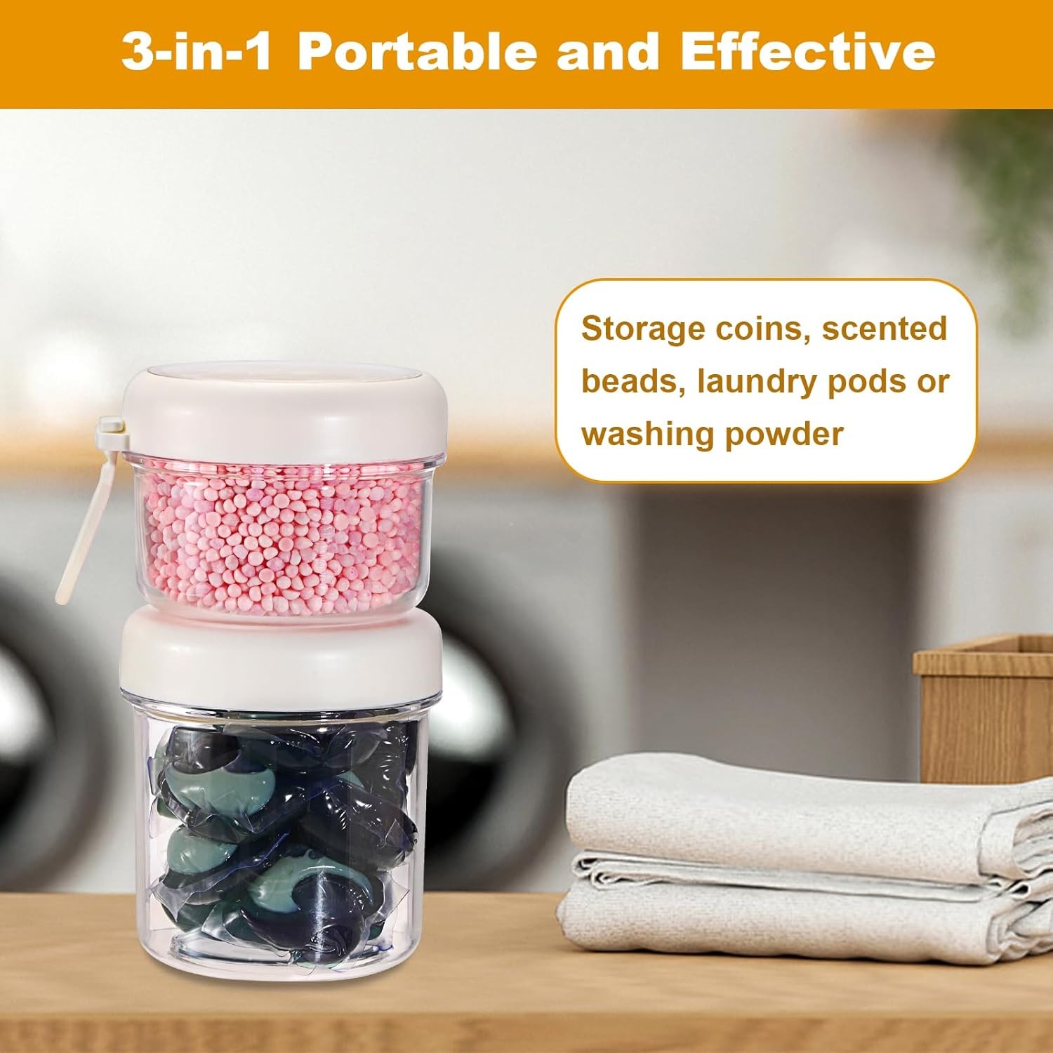 Portable Laundry Detergent Dispenser with Handle, Stackable Laundry Storage