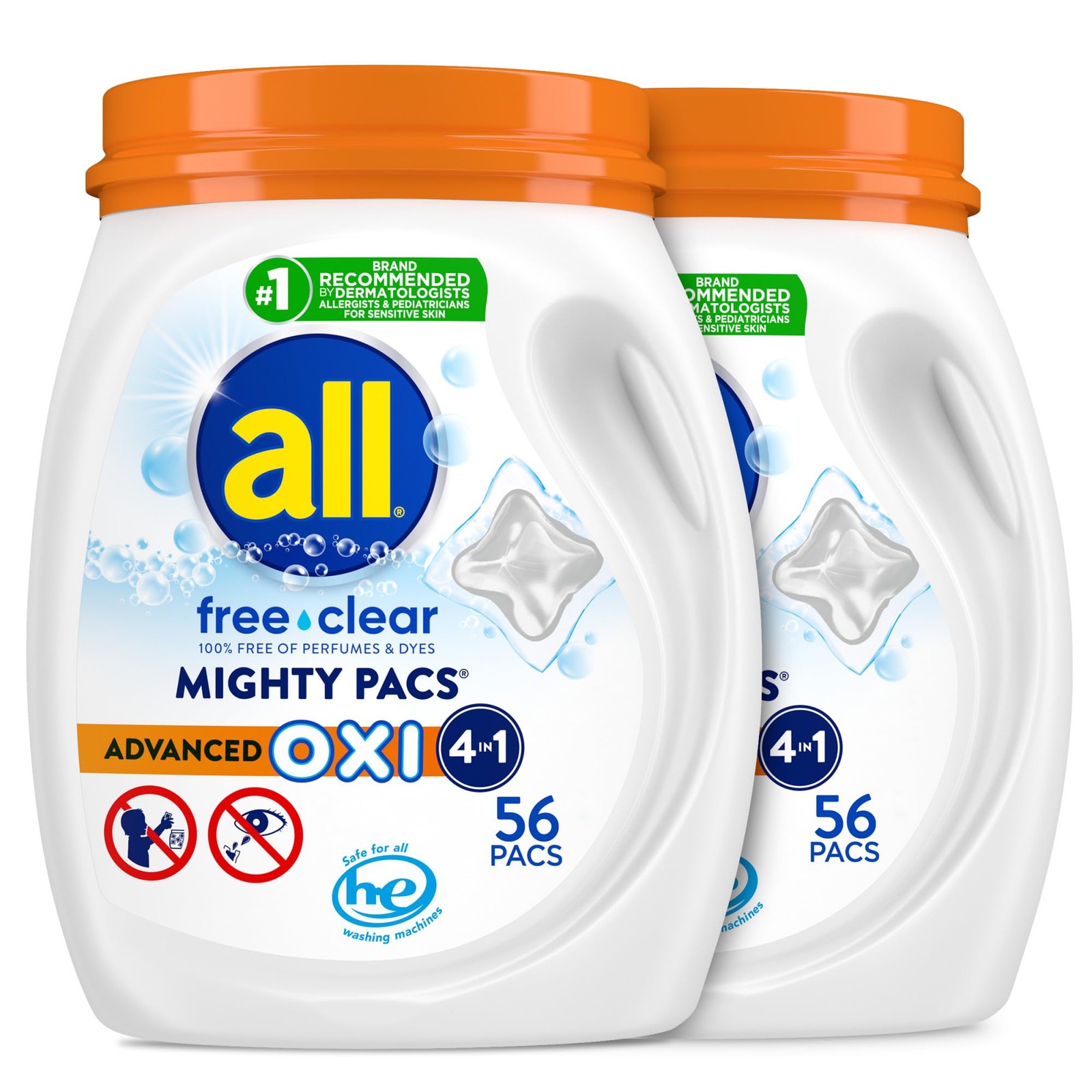 all free clear MIGHTY PACS Advanced OXI, Laundry 56 Count (Pack of 2)