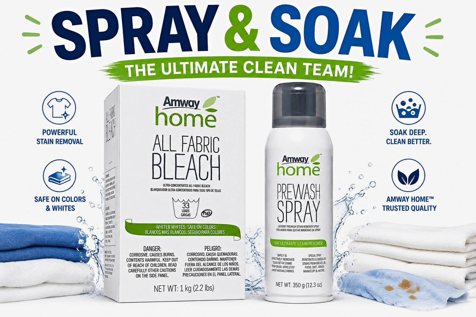 Amway Home All Fabric Bleach Powder AND AMWAY PREWASH SPRAY IN ONE PACK ”WOW”