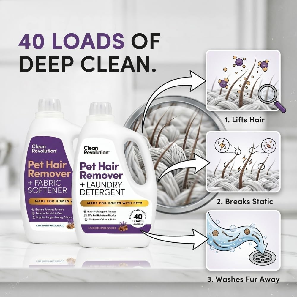 Clean Revolution Pet Hair Remover for Laundry 40 Fl Oz (Pack of 2), Clear