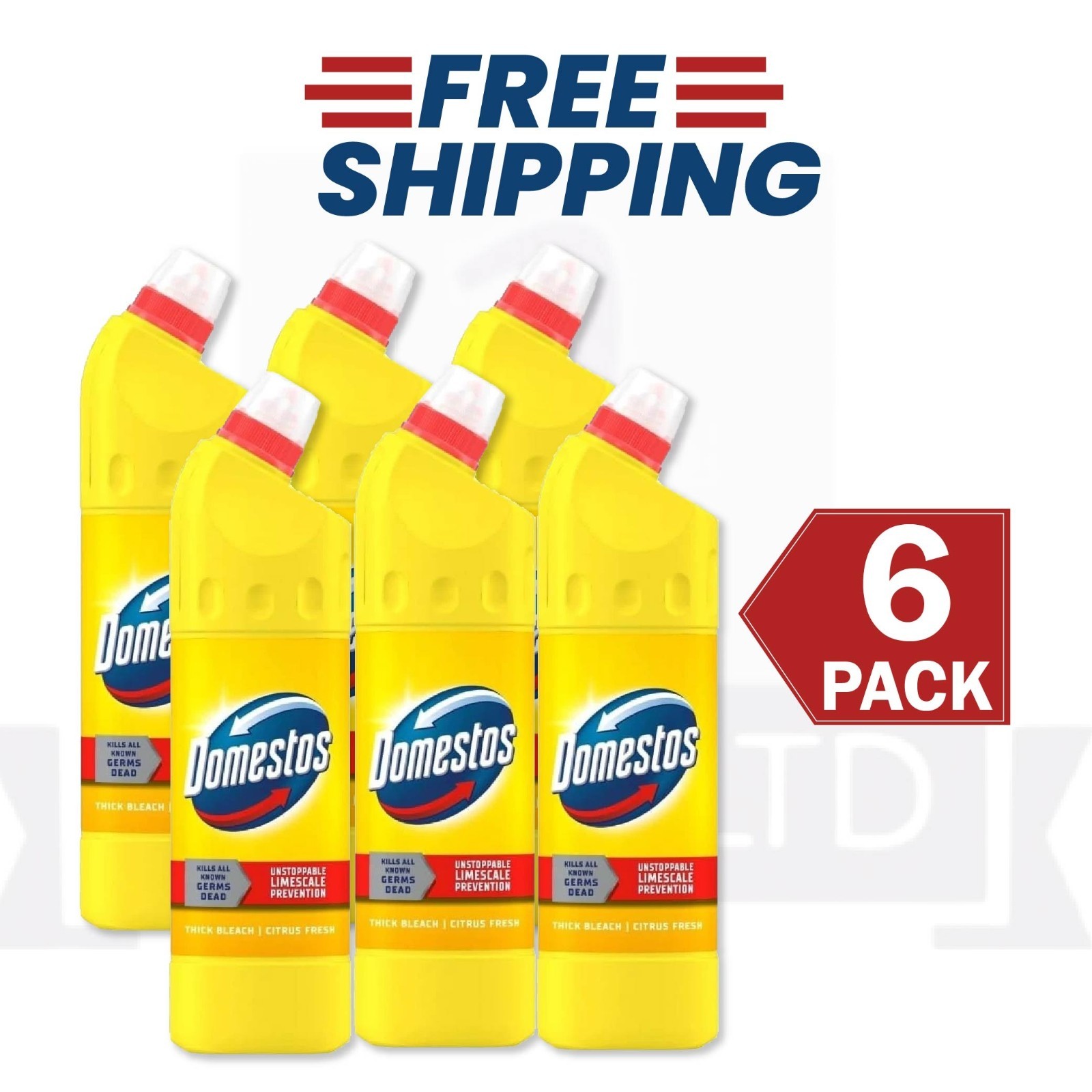 Domestos Citrus Bleach, Powerful Toilet Cleaner, Fresh Scent 750ml – PACK OF 6