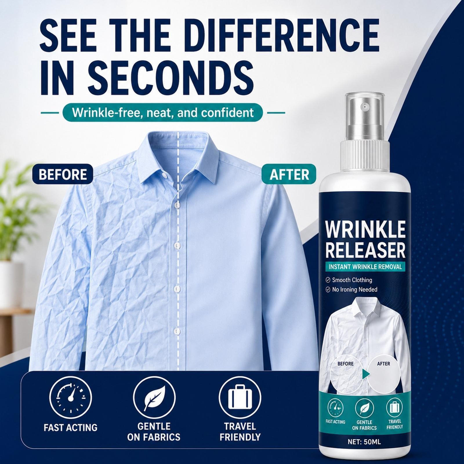 Instant Wrinkle Releaser Spray,Clothes Wrinkle Release Spray,No Iron,Anti Static