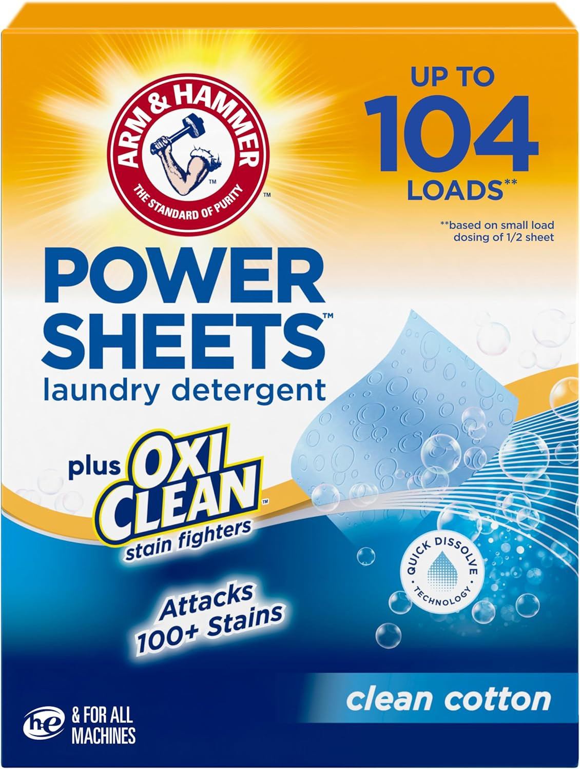 Power Sheets Laundry Detergent plus Oxiclean Stain Fighters, Clean Cotton Scent,