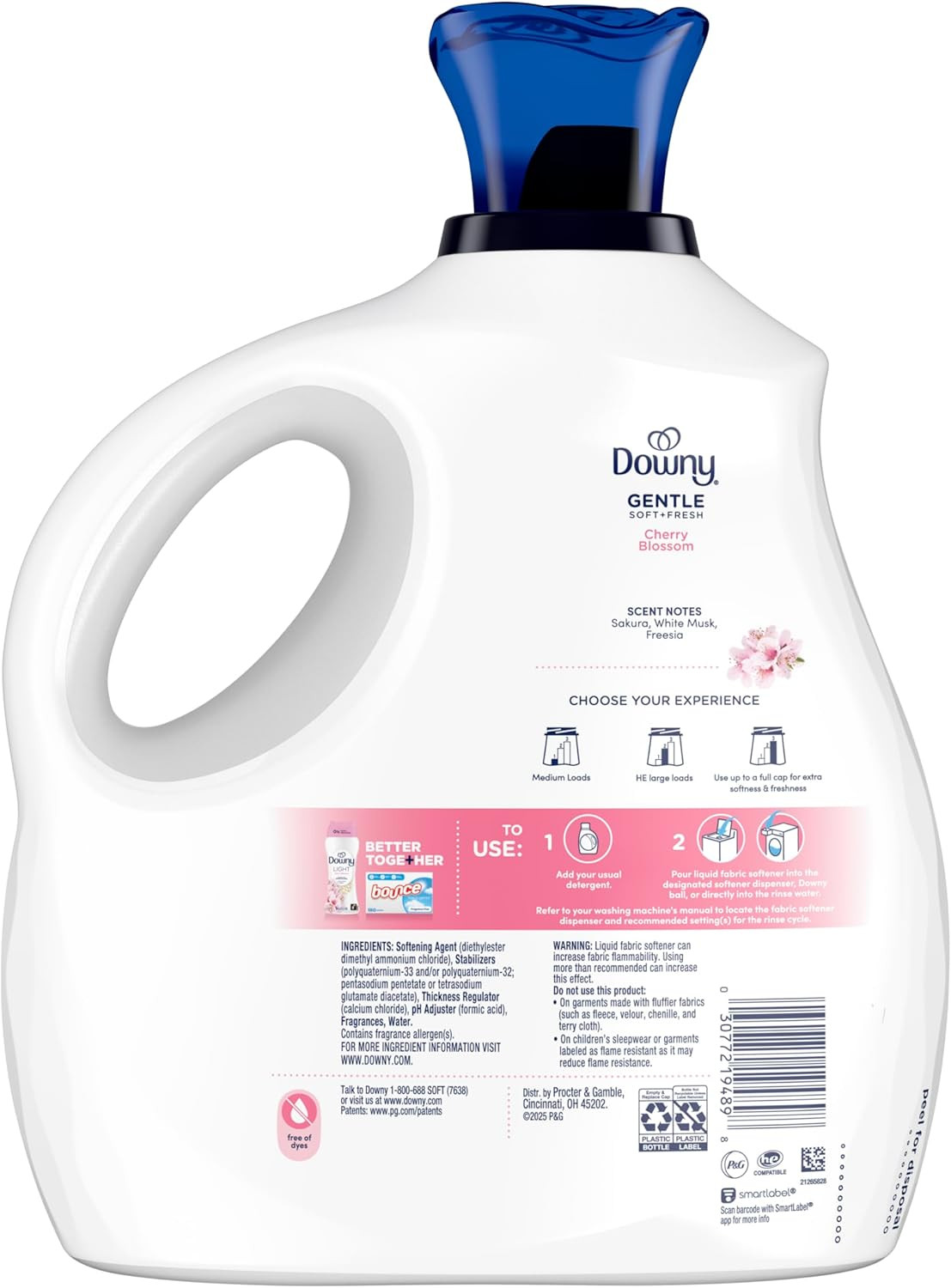 Gentle Soft + Fresh Fabric Softener Liquid, Cherry Blossom Scent, 93 FL OZ, 138
