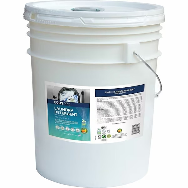 Ecos Laundry Detergent, Free and Clear (He), Clear Liquid, Unscented, 5 Gal