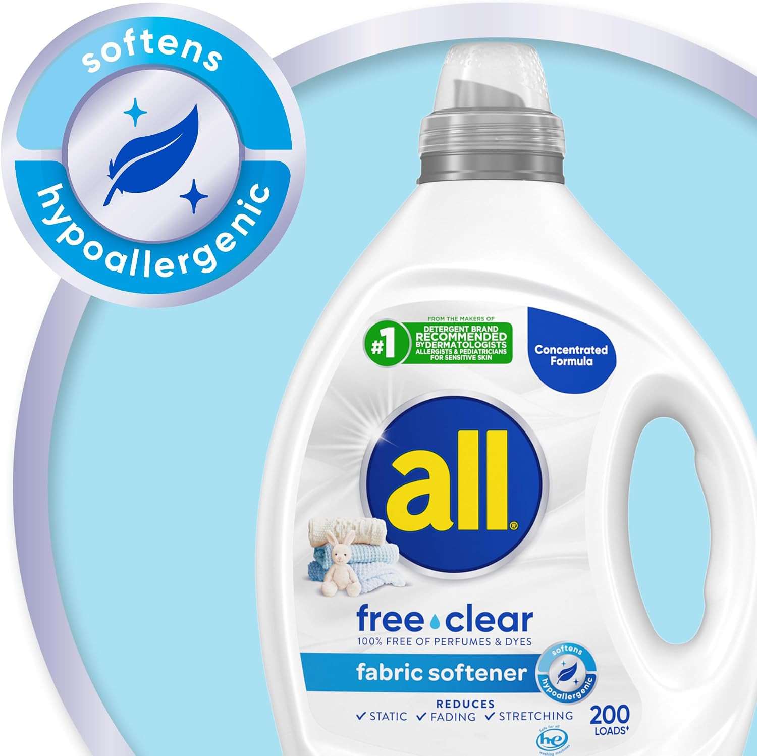 All Free Clear, Original, Liquid Fabric Softener for Sensitive Skin, Unscented a