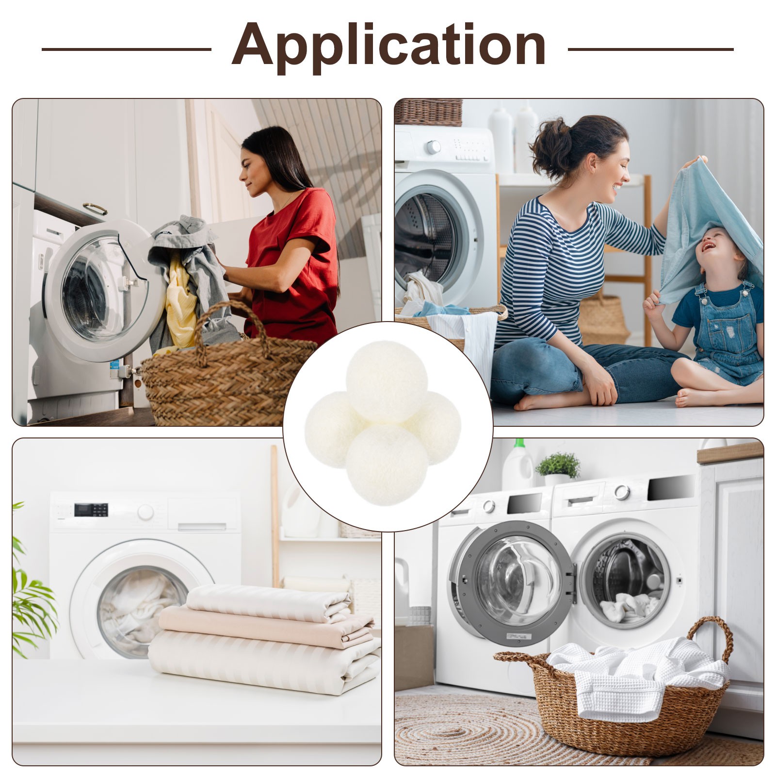 6Pcs Balls 2.6 Inches Wool Balls for Dryer White and Light Grey
