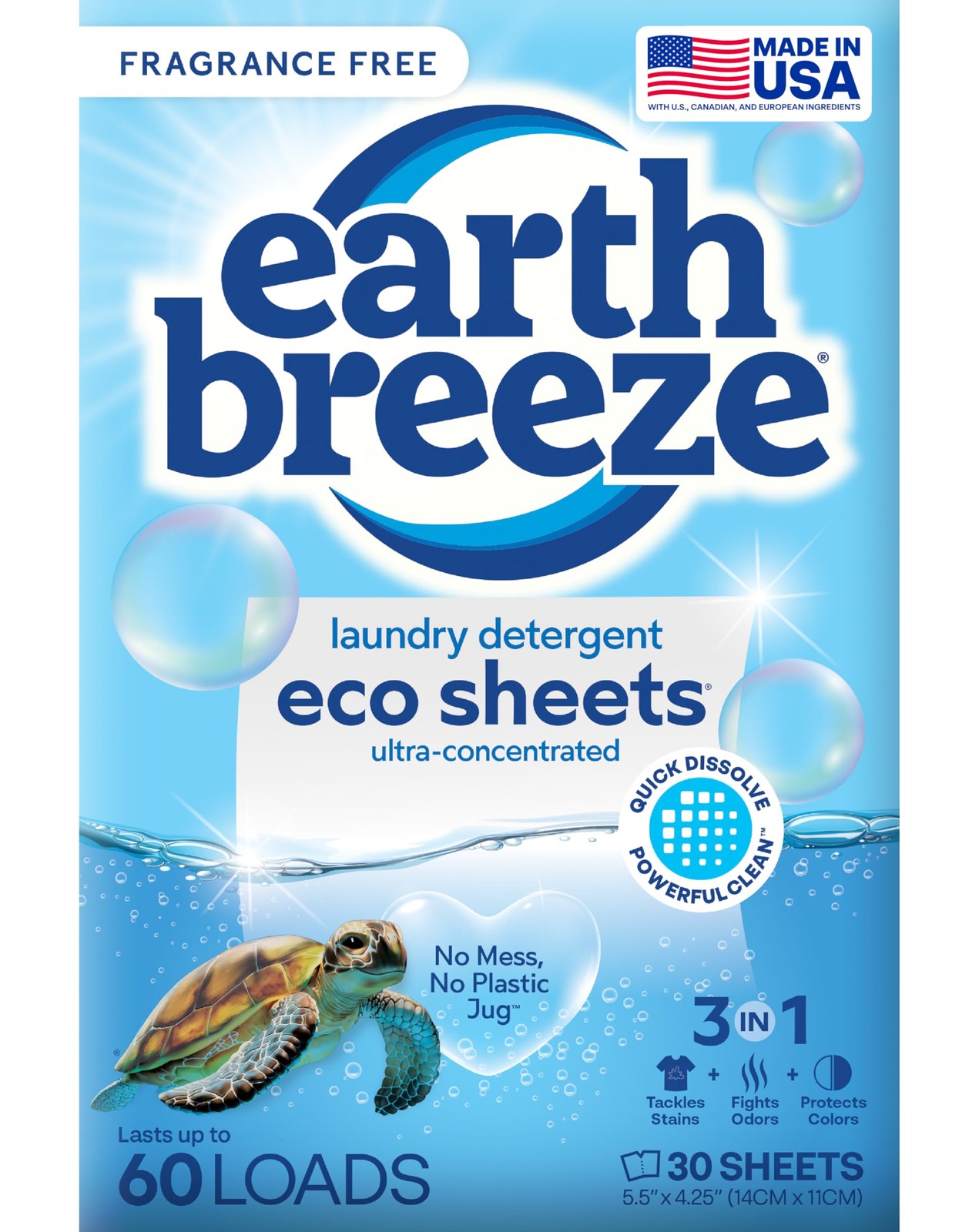 Earth Breeze Laundry Detergent Sheets Fragrance-Free – 30 Count (Pack of 1)
