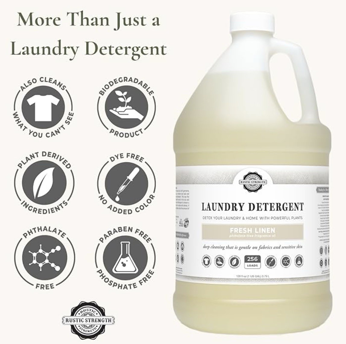 Rustic Strength-Natural Laundry Detergent-Fresh Linen Scent-Sensitive Skin-1 Gal