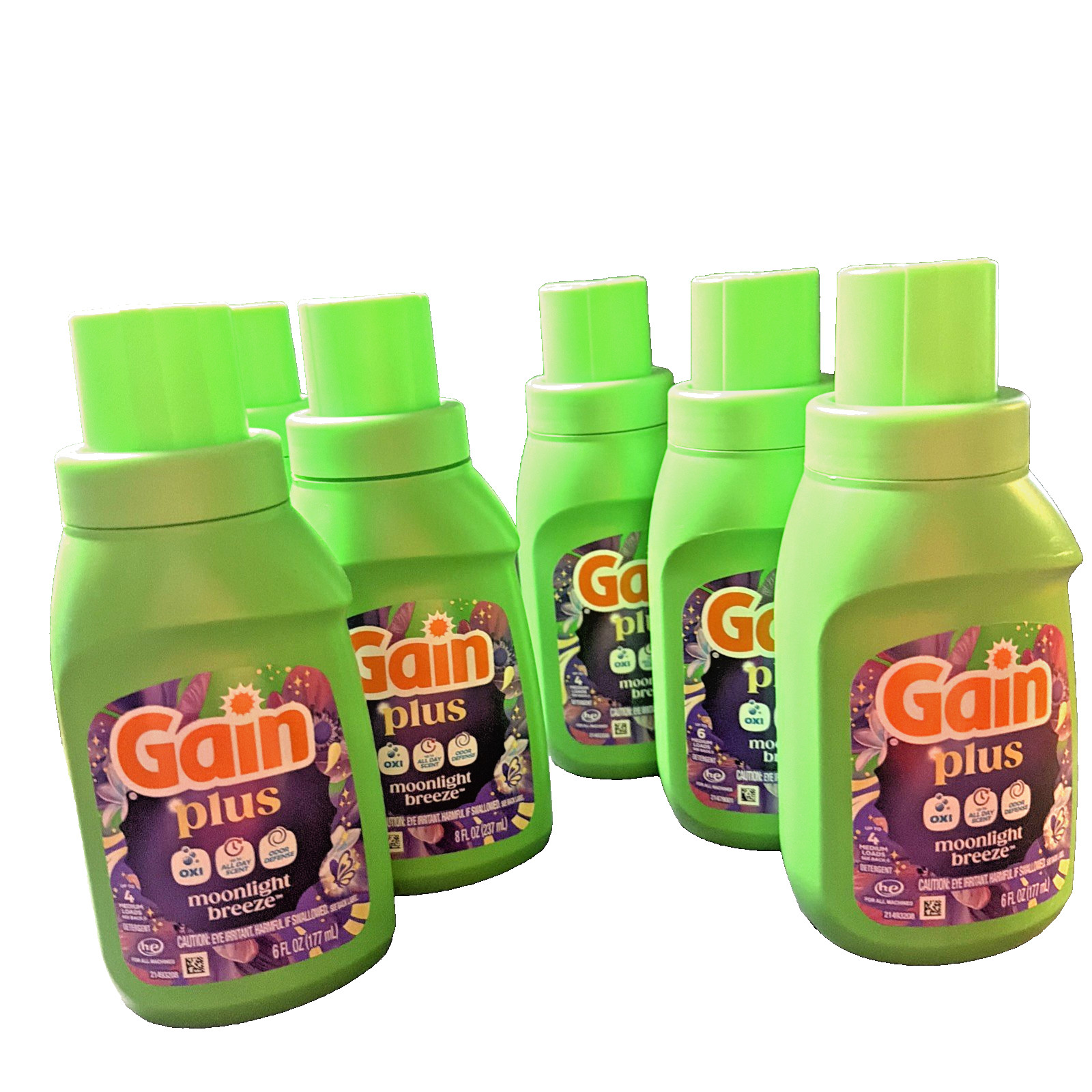 6 Gain Plus MOONLIGHT BREEZE Liquid Laundry Detergent Odor Defense 6fl oz Each