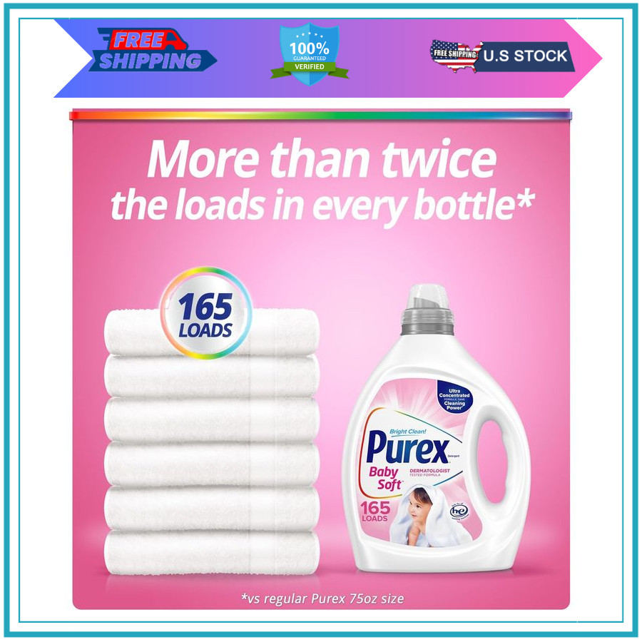 Purex Baby Soft Liquid Laundry Detergent 82.5oz 165 Loads Hypoallergenic