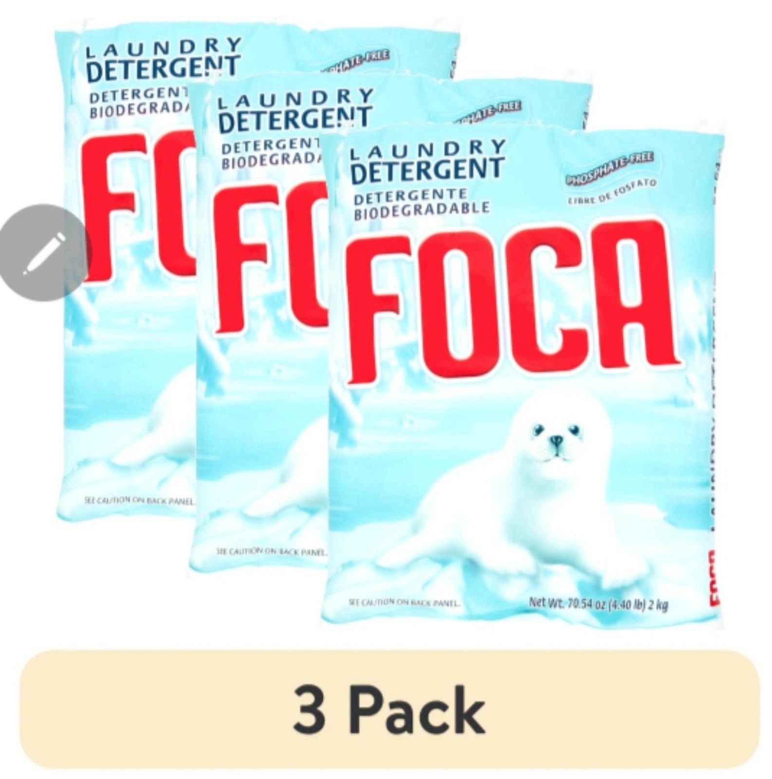 FOCA Biodegradable Phosphate-Free Laundry Detergent Powder, 3 Pack, White