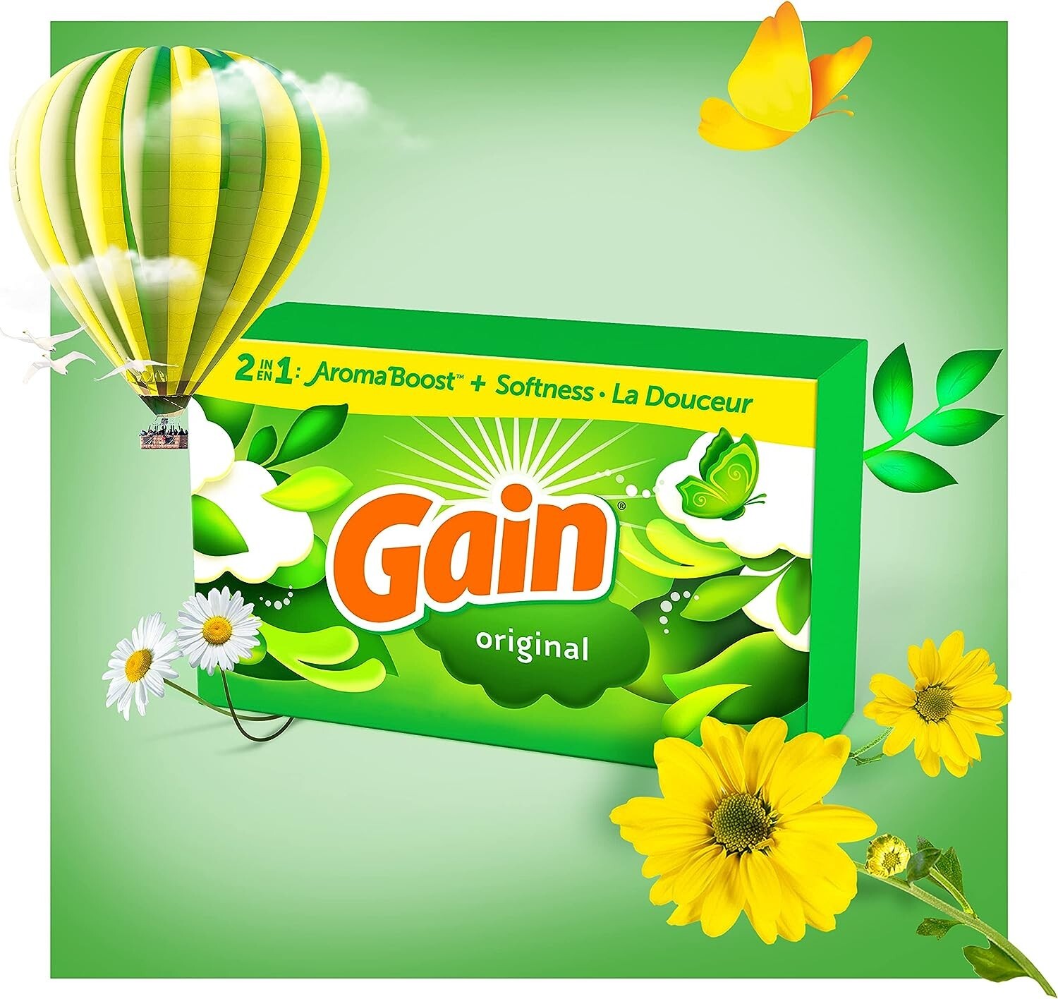 Gain Dryer Sheets Laundry Fabric Softener, Original Scent, 240 Count (Pack of 2)