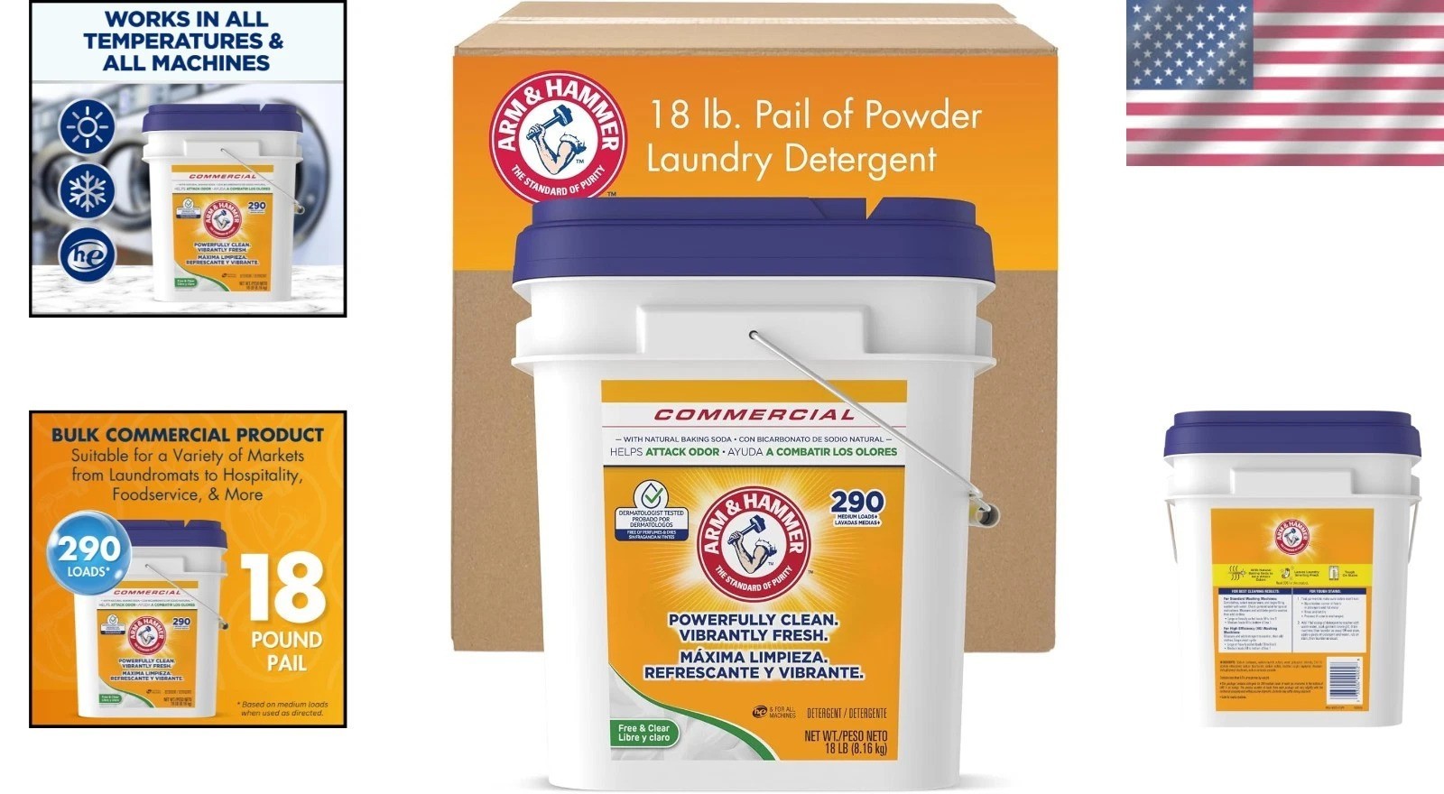 Free & Clear Professional Powder Laundry Detergent, 290 Loads, 18lb Bulk Pail