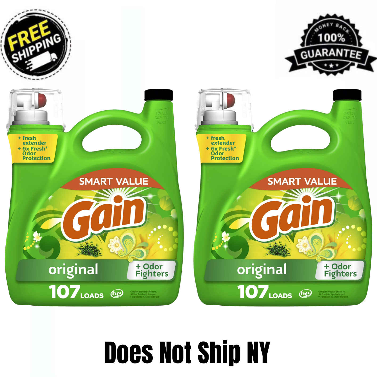 (2 Pack) Gain Liquid Laundry Detergent Original Scent 154 fl oz 107 Loads