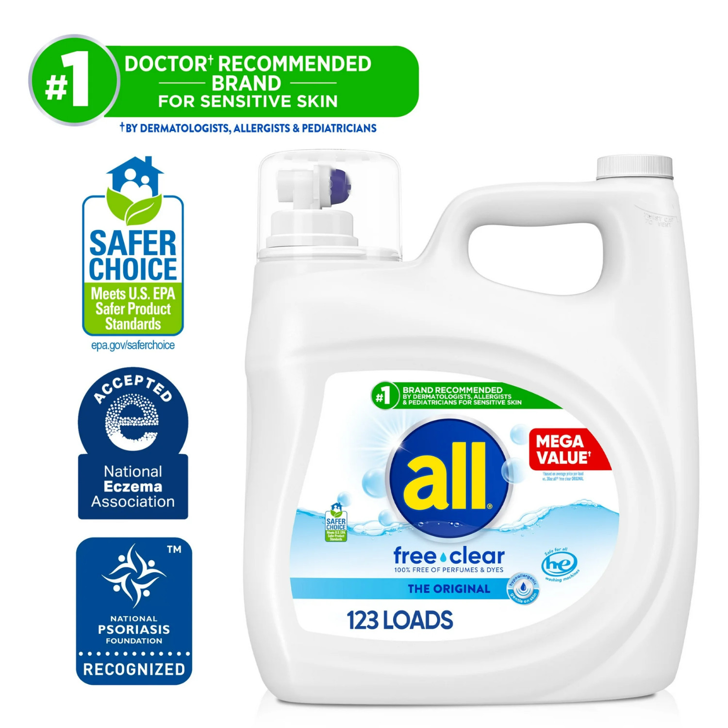 (2 Pack) all Free Clear Liquid Laundry Detergent, 154 oz, 123 Loads