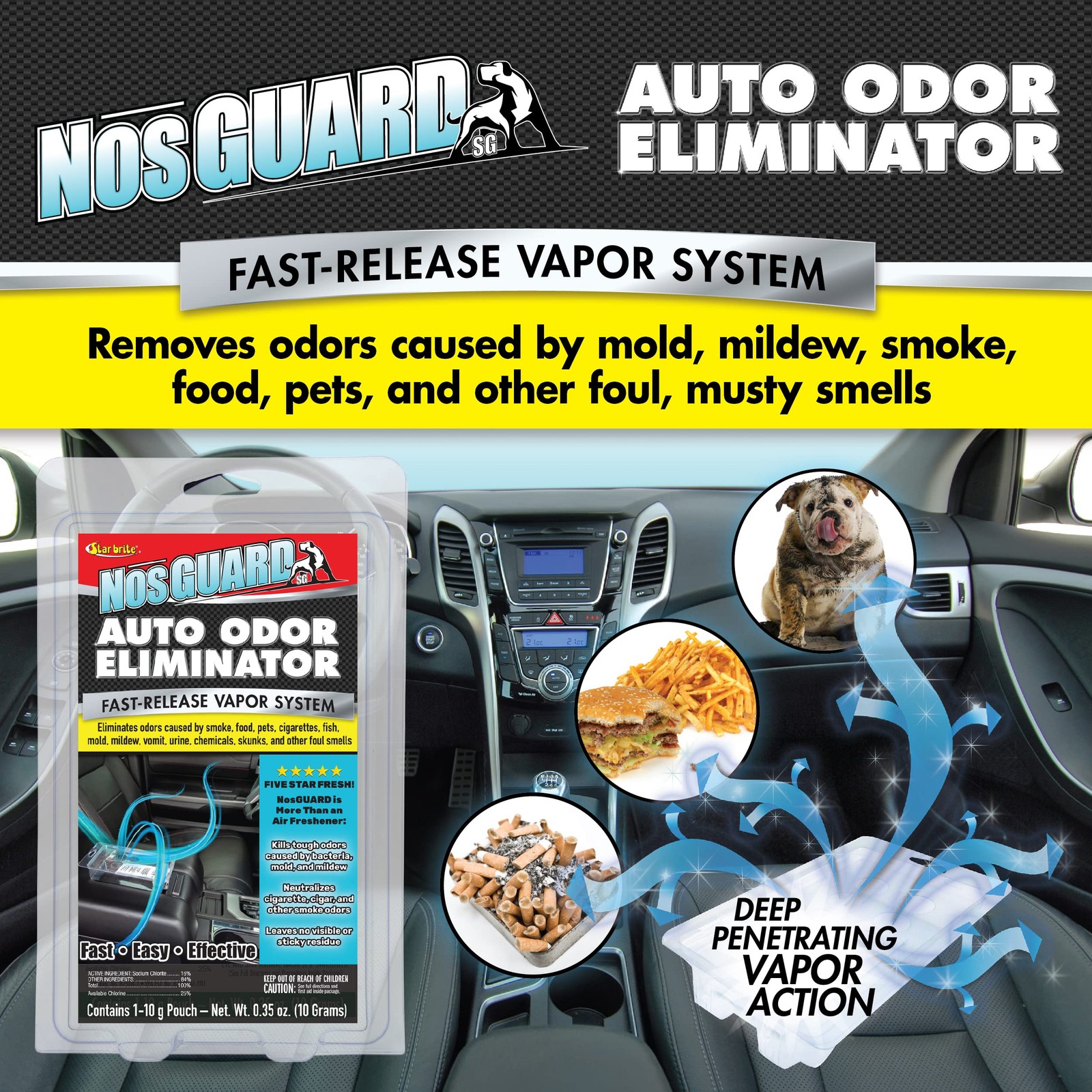 STAR BRITE Auto Odor Eliminator, Fast 0.35 Ounce (Pack of 1), Multicolor