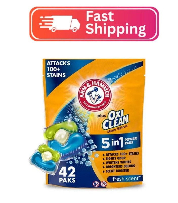Arm & Hammer Plus OxiClean 5-in-1 Laundry Detergent Power Paks, 42 Count (Packag