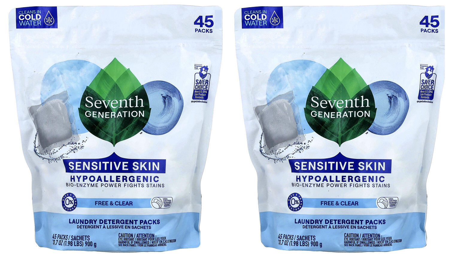 Seventh Generation Laundry Detergent Packs Fights Stains USDA Certified 2 Pack