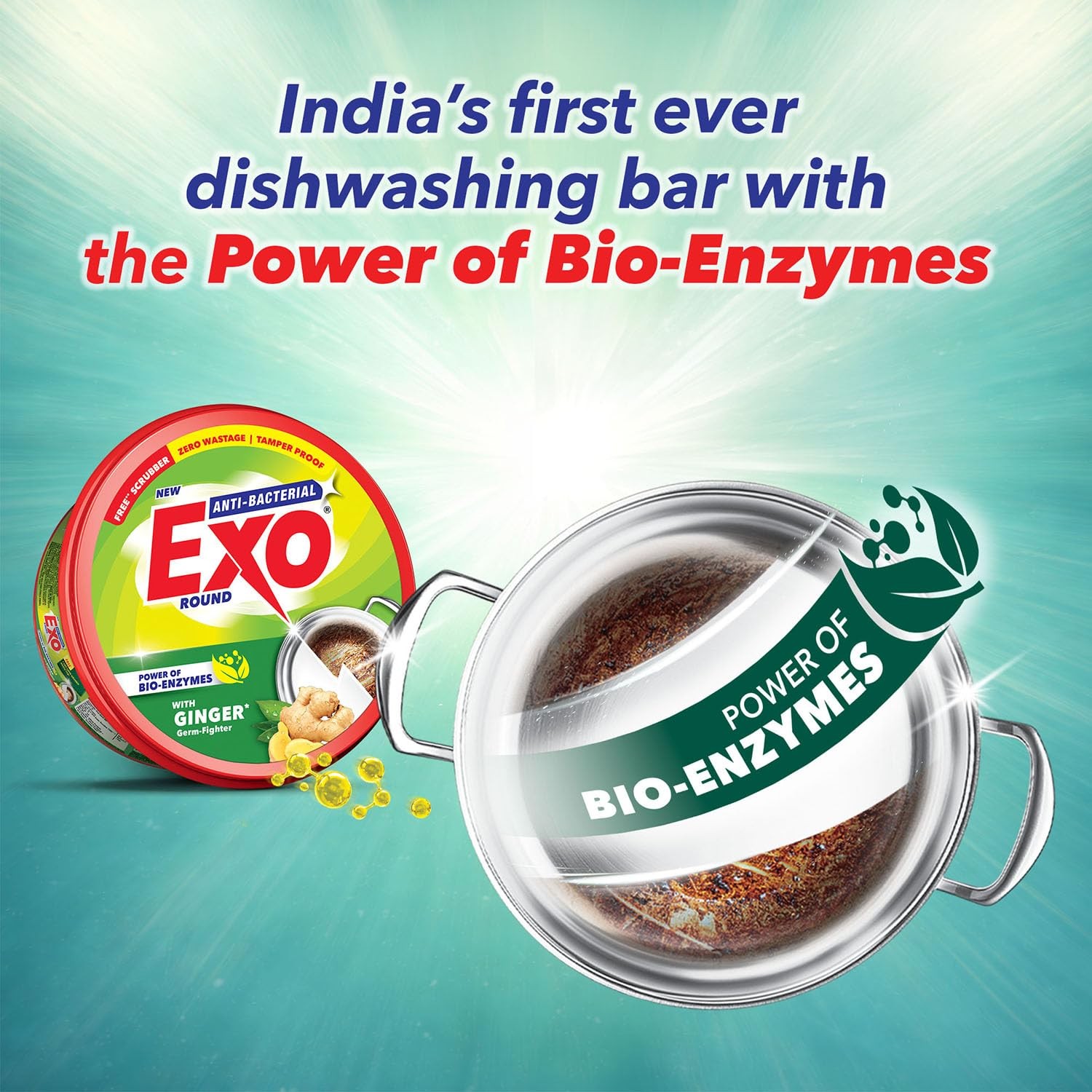 Exo Round Dishwash Bar 700g x 2 | Anti-Bacterial, Ginger, Tough Grime Cleaner