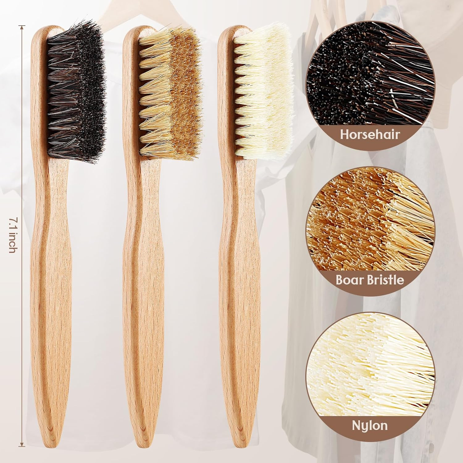 3 Pcs Wood Laundry Stain Brush Stain Remover Brushes with Boar Bristle Small …