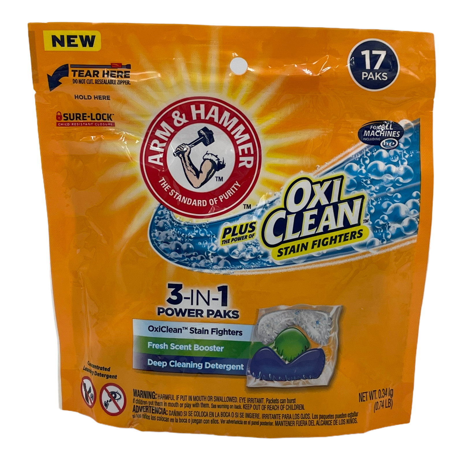 Arm & Hammer OxiClean 3-in-1 Laundry Detergent Fresh Scent = 34 Power Paks