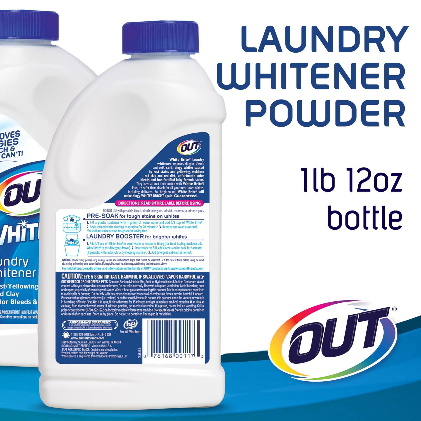 OUT White Brite Laundry Whitener Powder, Stain Remover 28 Ounce (Pack of 2)