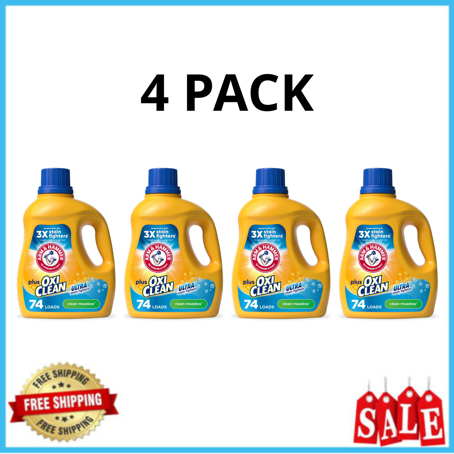 ARM & HAMMER Plus OxiClean Liquid Laundry Detergent Clean Meadow 96.2 oz, 4 Pack