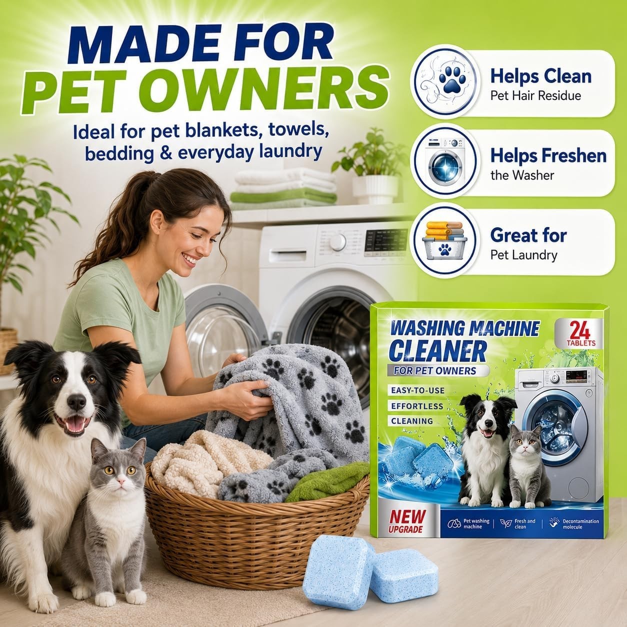 Enzyme Washing Machine Cleaner Tablets for Pet Owners, 24 Count (Pack of 1)