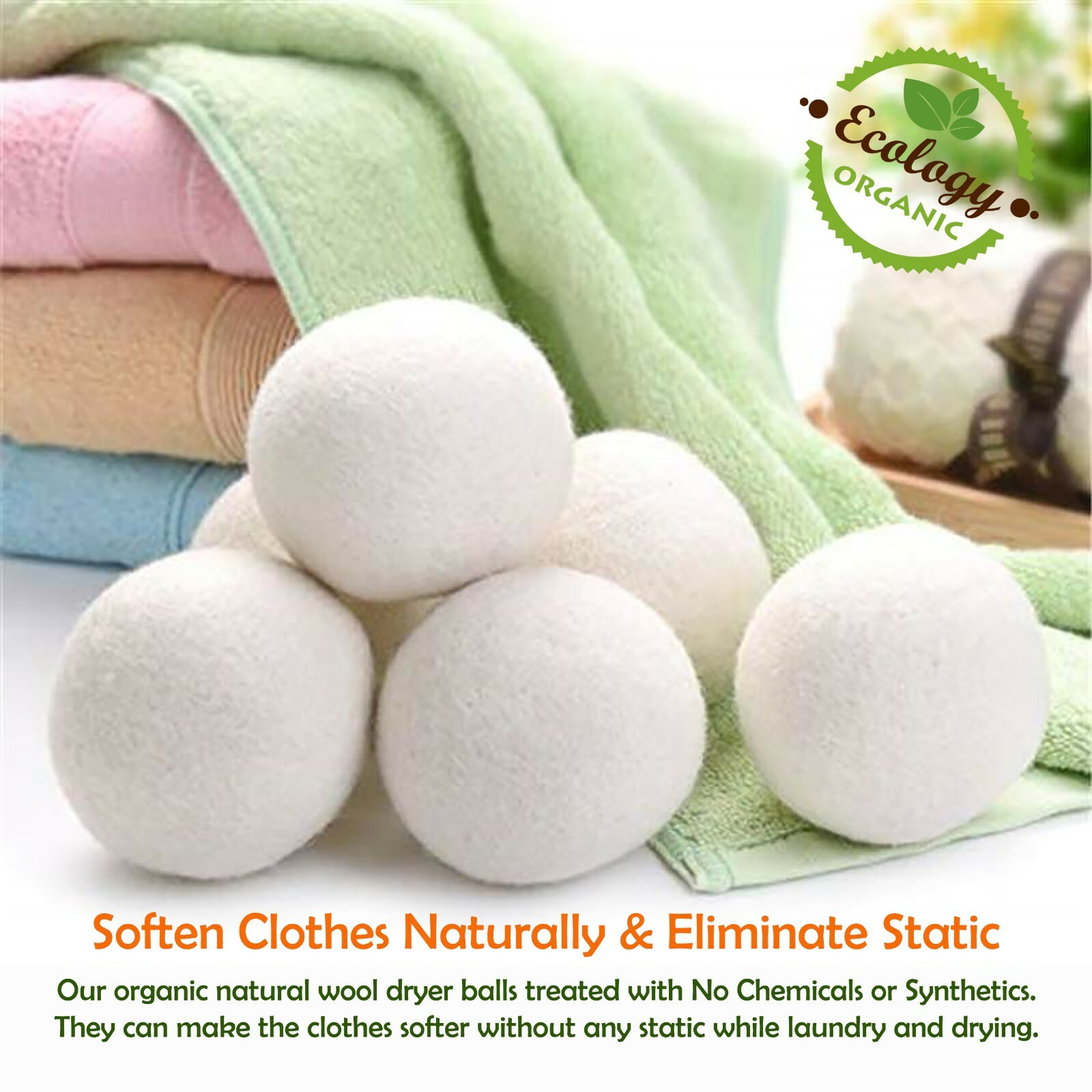 EcoJeannie Wool Dryer Balls- 100% Virgin New Zealand Wool, XL, 8 Pack