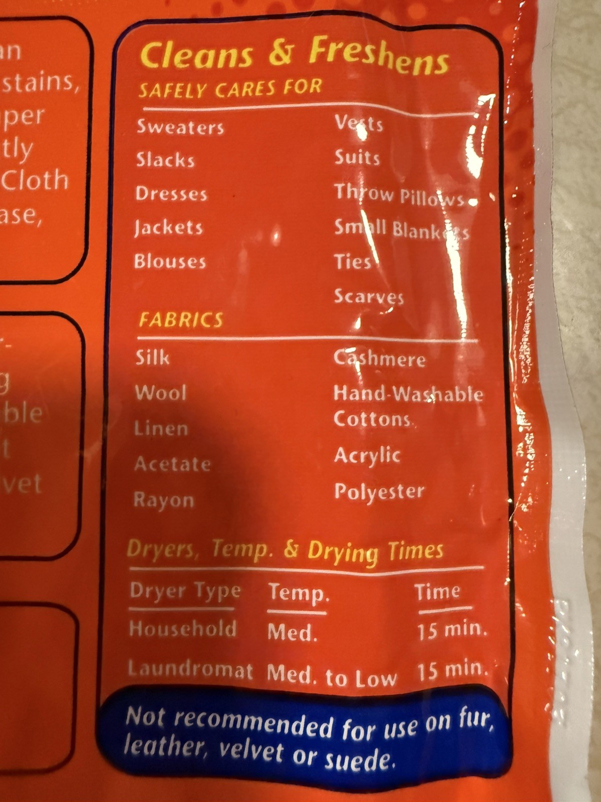 15 Minute Dry Cleaner w/ Bounce Outdoor Fresh Scent Dryer Activated Cloths x4