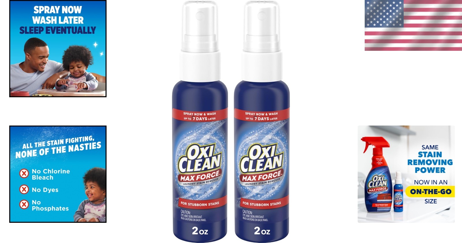 Portable Max Force Stain Remover Spray for Baby & Kids – Chlorine Free, 2PK