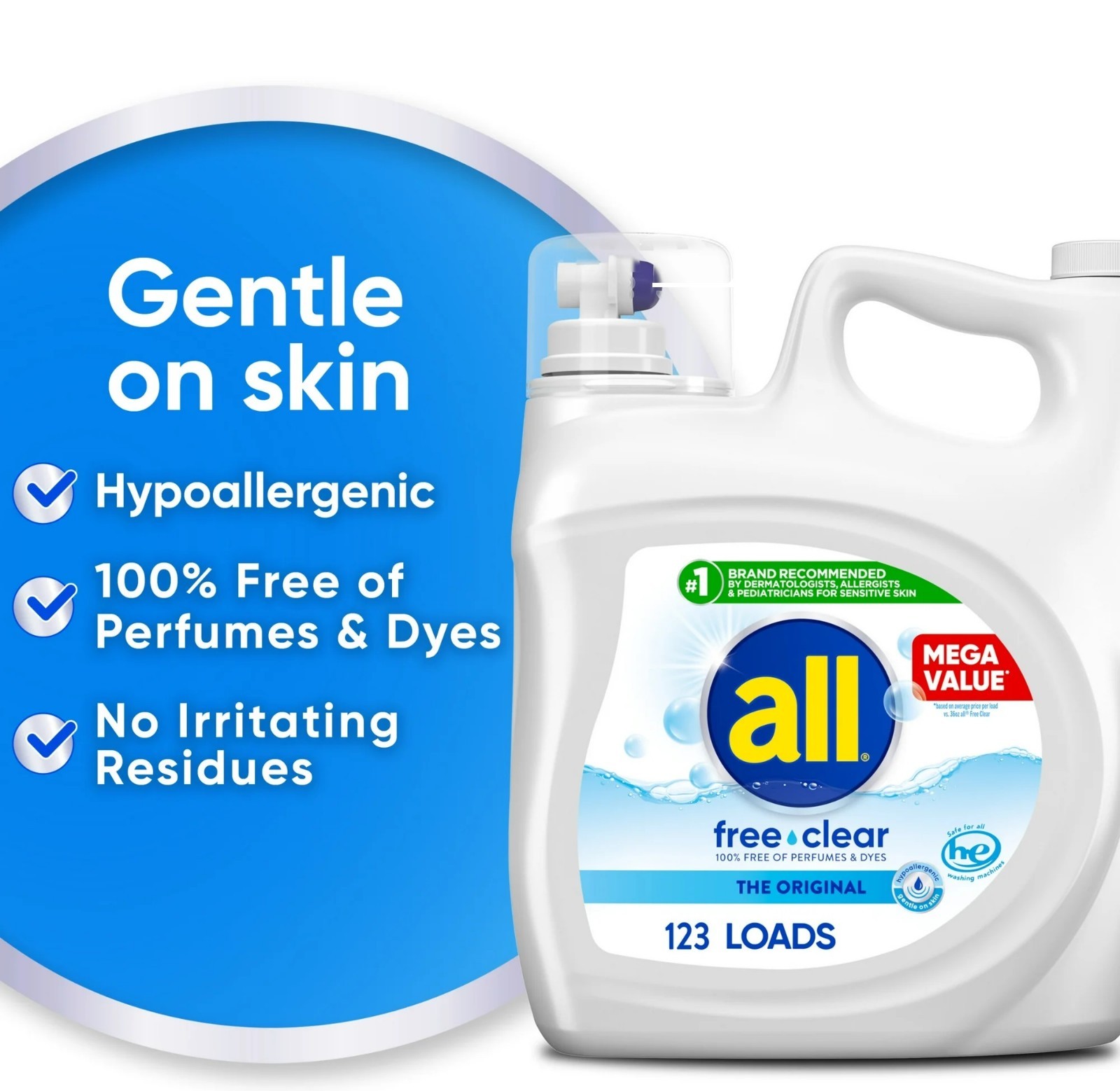 Free Clear Liquid Laundry Detergent, 184.5 oz, enough for 123 loads