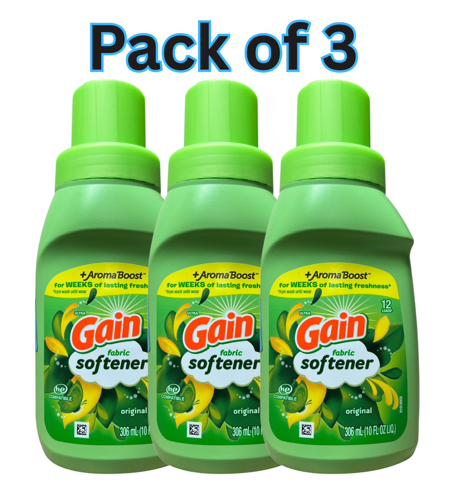 Gain Laundry Detergent Original 10 fl oz x3, HE Compatible, Fresh Scent, 6 Loads