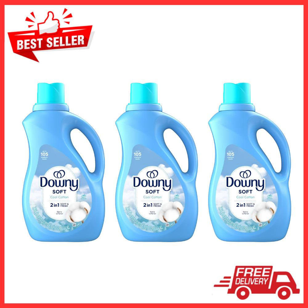 Downy Liquid Fabric Softener, Cool Cotton Scent, 77 fl oz, 105 Loads, 3Pack Bulk