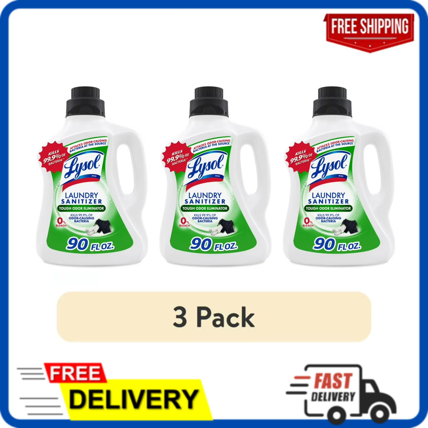 3pk LYSOL Tough Odor Eliminator Laundry Sanitizer 90floz Fresh Fabric Deodorizer